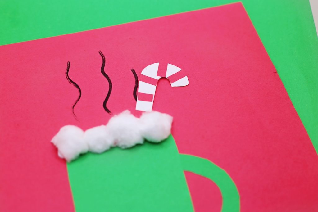 hot chocolate craft - add peppermint stick
