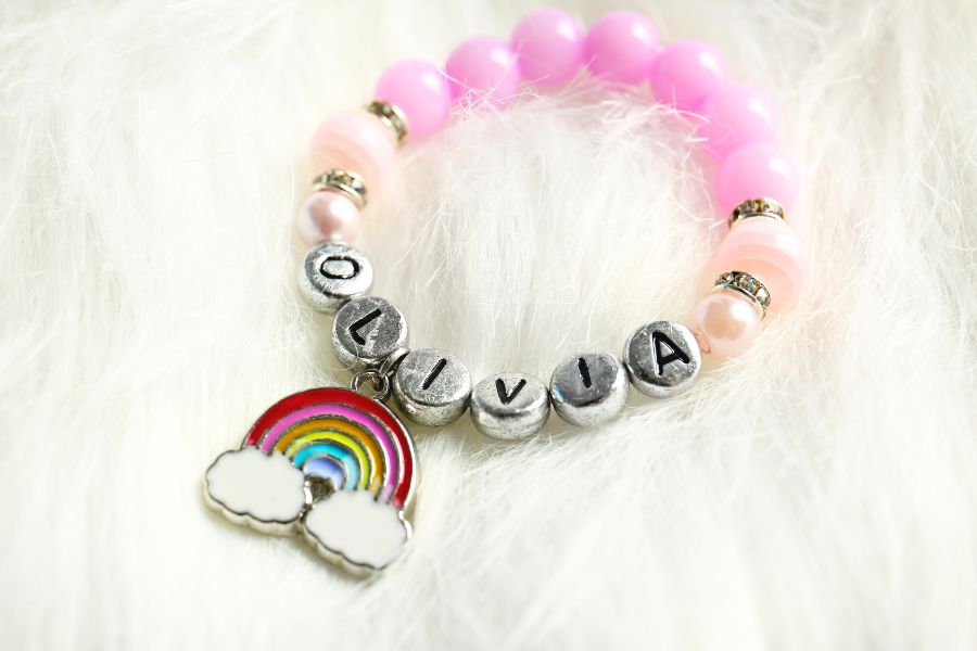 olivia bracelet with rainbow charm